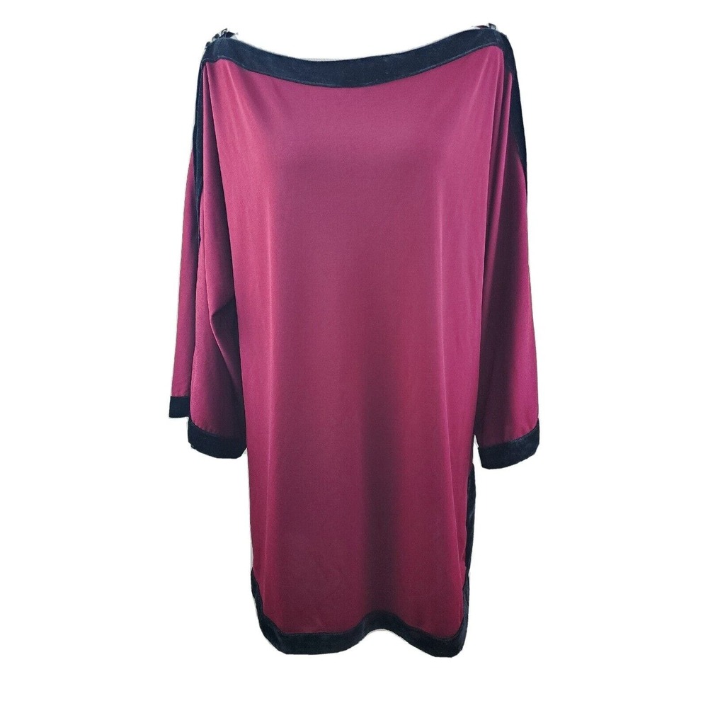 Soft Surroundings Large Tunic Top Red Maroon Velvet Trim Party Occasion Formal
